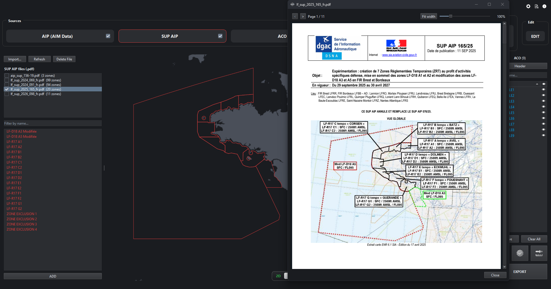 ANETH affichant un SUP AIP PDF et les zones extraites